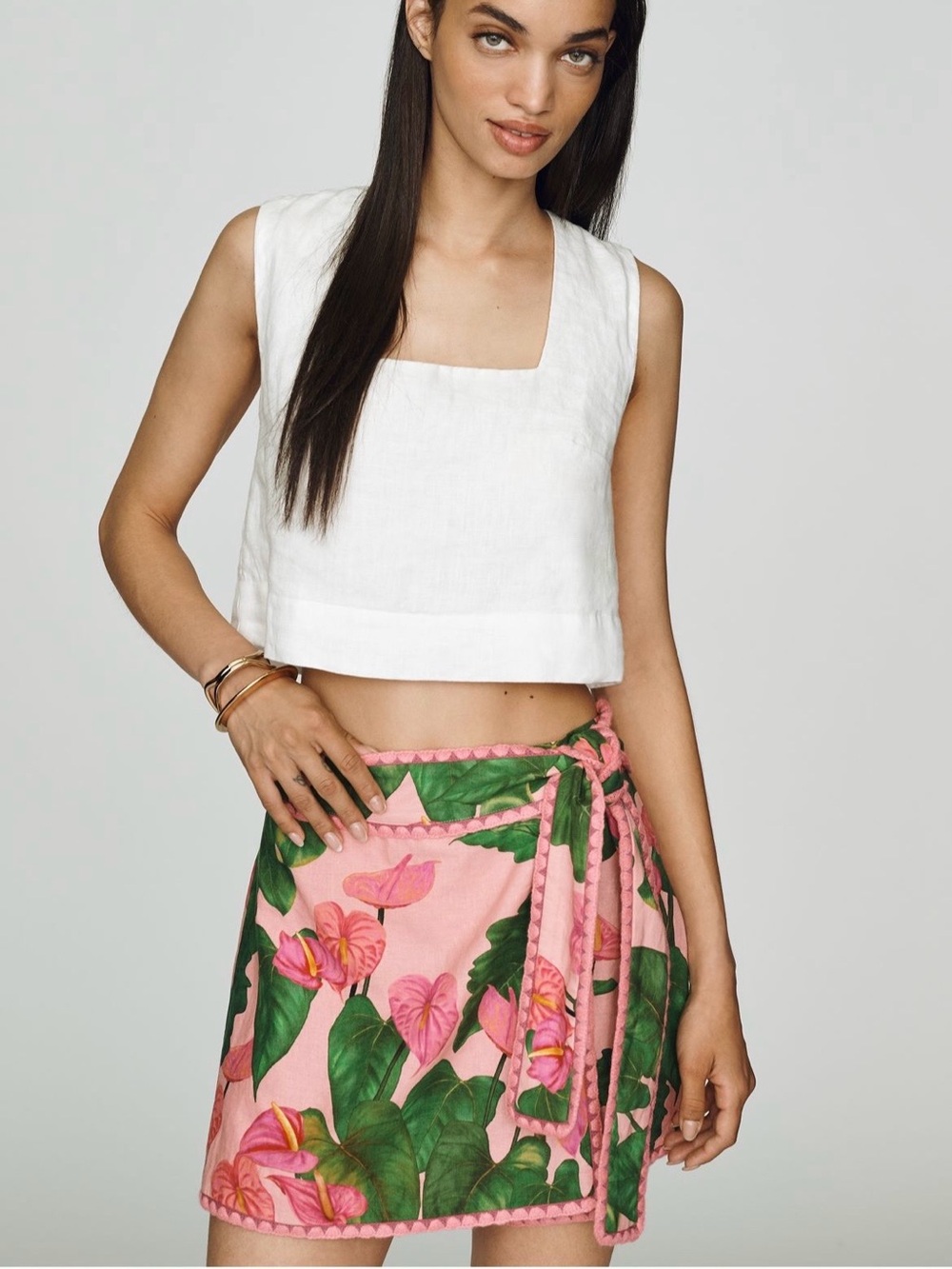 Farm Rio Anthropologie Pink Green Wrap Skort New with tag